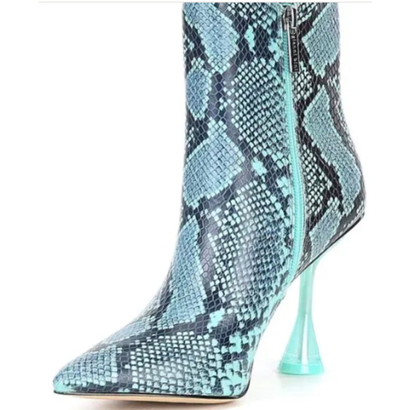 NEW GIANI BINI FAWLIE TEAL WATERS SNAKE PRINT BOOTIES - Picture 2 of 8